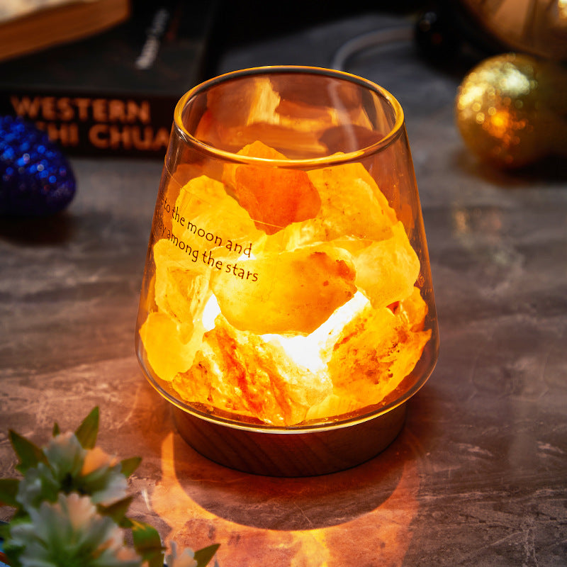 Himalaya Salt Lampa Aroma Lampa Malm Kristall Salt Sten Natt Lampa Sovrum Bord Lampa Flicka Sängsida Lampa Atmosfär Lampa | Veska Trapezoid kopp ros salt (utan eterisk olja)