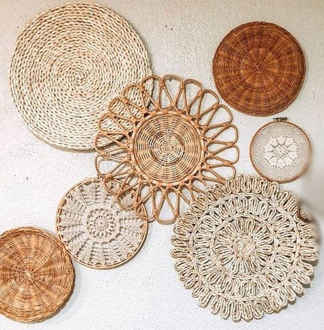 Höst Rattan Väggkonst Set | Veska 7PCS SET C