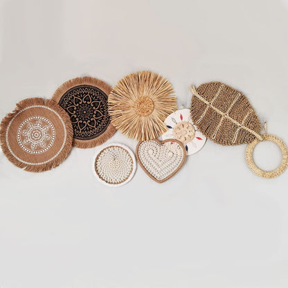 Höst Rattan Väggkonst Set | Veska 8PCS SET A