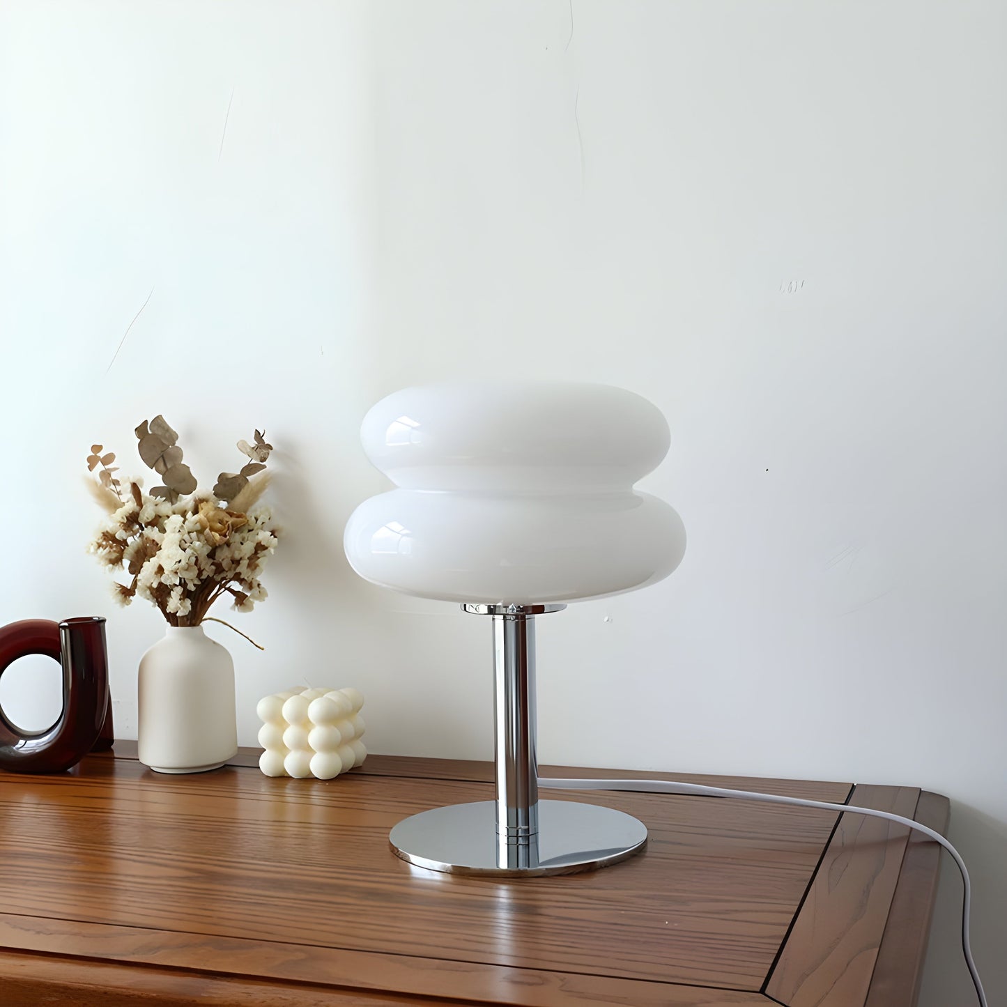 Italiensk Designer Glas Ägg Tarts LED Bords Lampa | Veska Vit