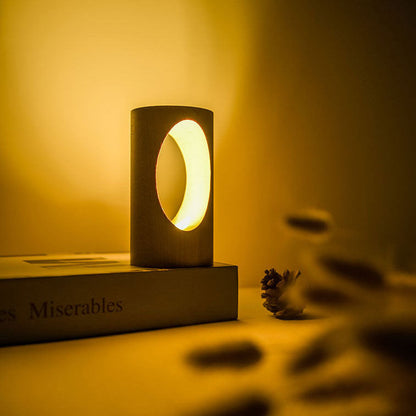 Japansk massivträ rektangulär kolumn LED nattlampa USB bordslampa | Veska