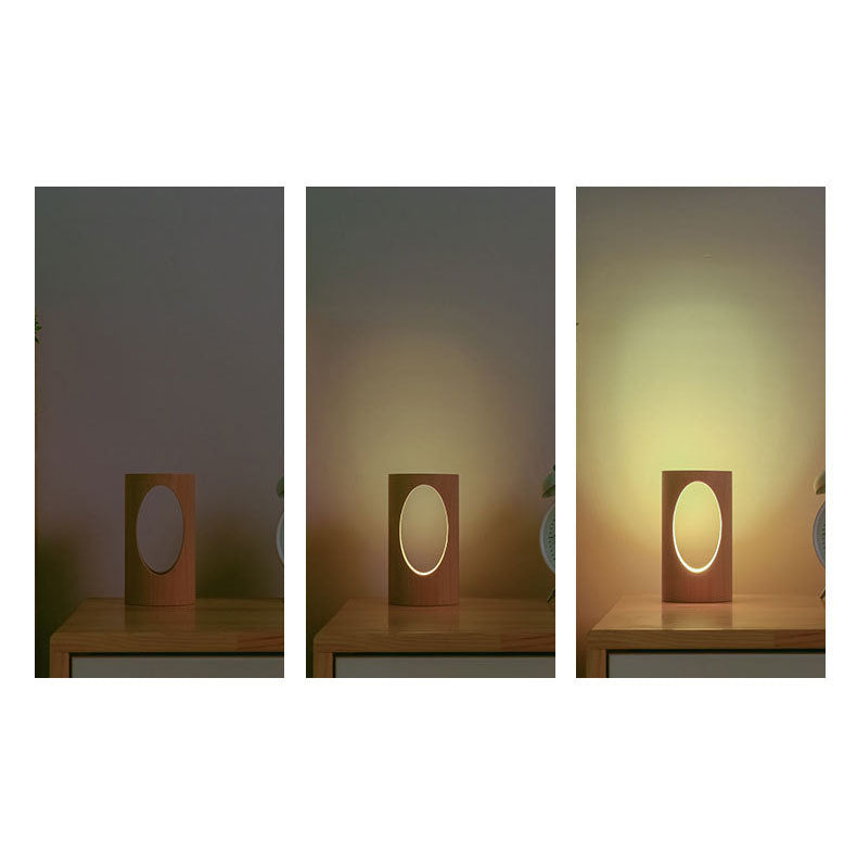 Japansk massivträ rektangulär kolumn LED nattlampa USB bordslampa | Veska