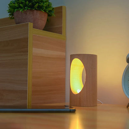 Japansk massivträ rektangulär kolumn LED nattlampa USB bordslampa | Veska