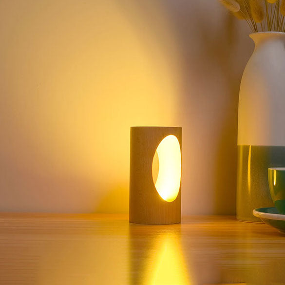 Japansk massivträ rektangulär kolumn LED nattlampa USB bordslampa | Veska