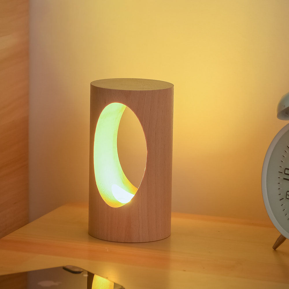 Japansk massivträ rektangulär kolumn LED nattlampa USB bordslampa | Veska Varm Ljus (3000K)