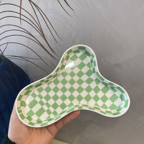 Keramiska Moln Brickor | Veska Grön Rutnät