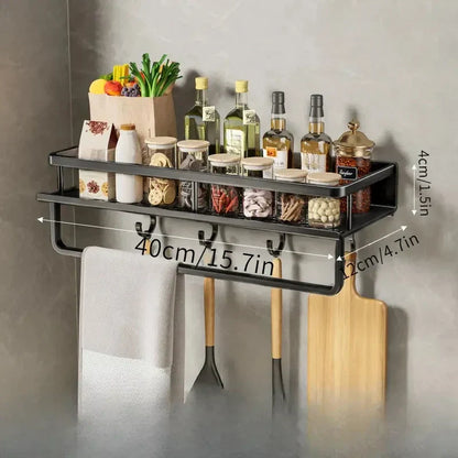 KitchenStyle Elegant Vägghylla för en Organiserad Kök | Veska Svart 40cm med krok