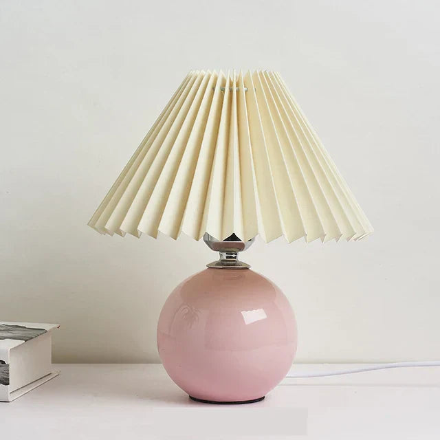 Klassisk Bordslampa med Vikbar Lampskärm för Varm Ljus | Veska Rosa och Beige