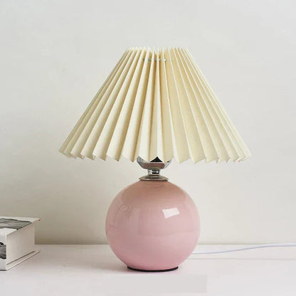 Klassisk Bordslampa med Vikbar Lampskärm för Varm Ljus | Veska Rosa och Beige