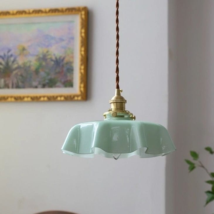 Kräm Blommig Mässingspendel Lampa | Veska Grön