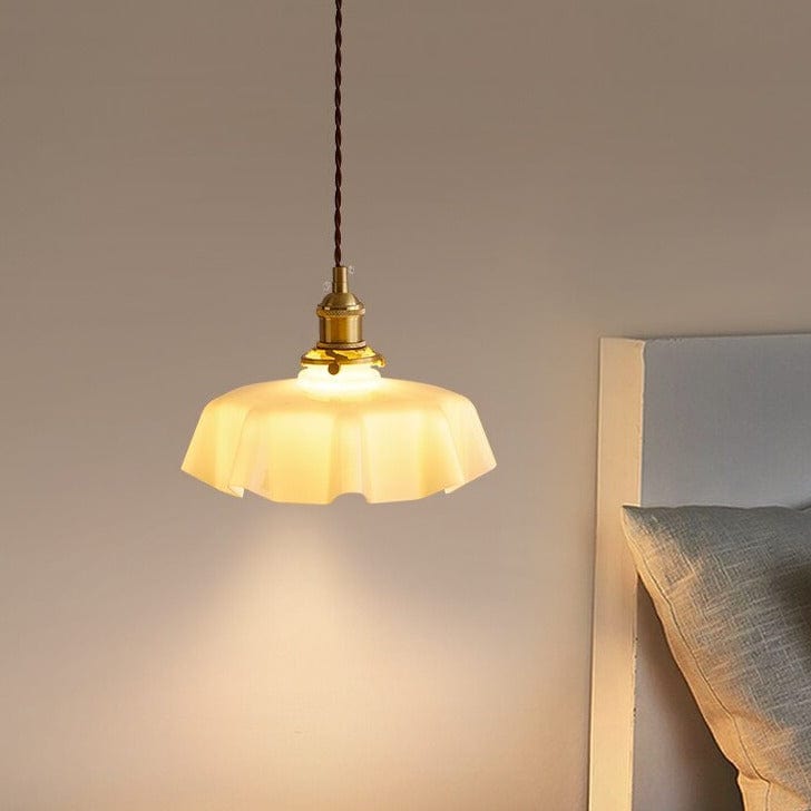 Kräm Blommig Mässingspendel Lampa | Veska