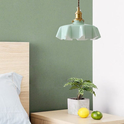 Kräm Blommig Mässingspendel Lampa | Veska
