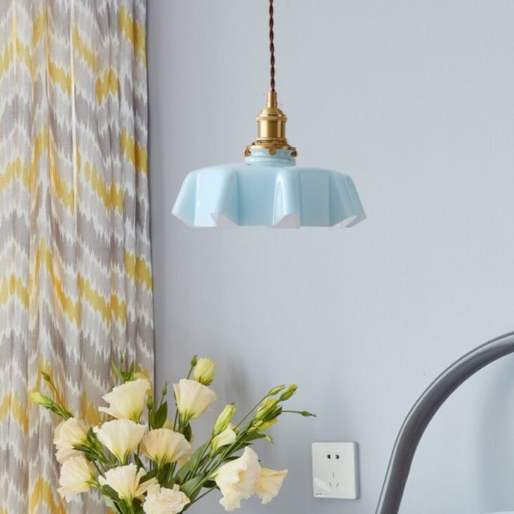 Kräm Blommig Mässingspendel Lampa | Veska