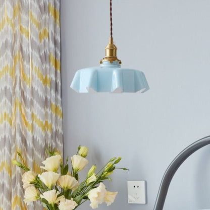 Kräm Blommig Mässingspendel Lampa | Veska