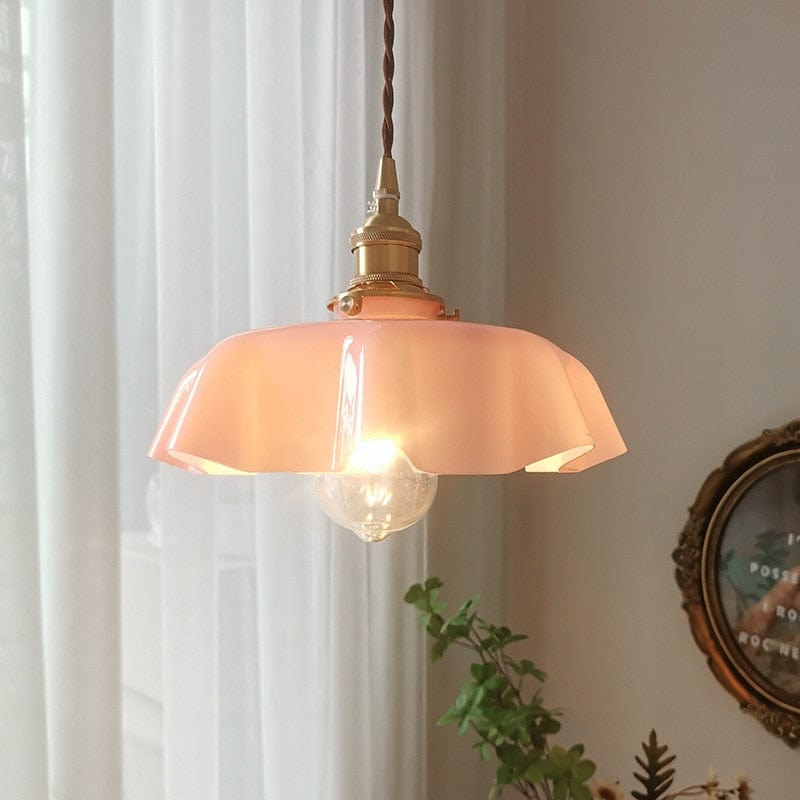 Kräm Blommig Mässingspendel Lampa | Veska