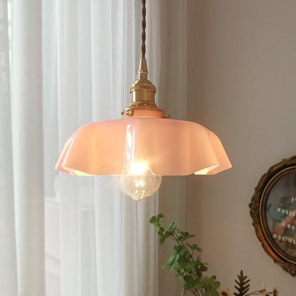 Kräm Blommig Mässingspendel Lampa | Veska