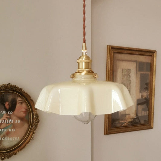 Kräm Blommig Mässingspendel Lampa | Veska Gul