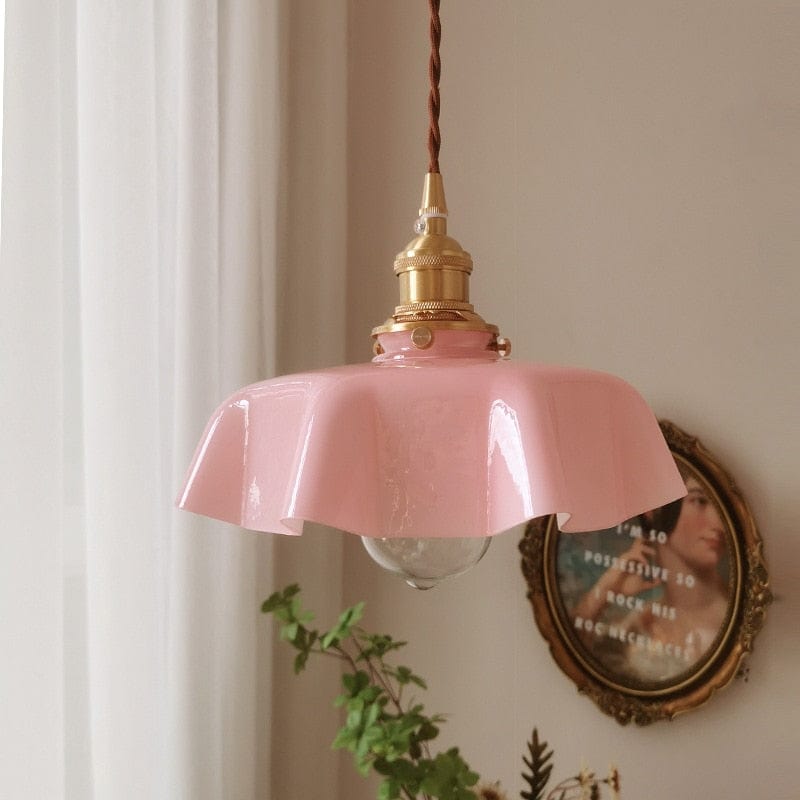Kräm Blommig Mässingspendel Lampa | Veska Rosa