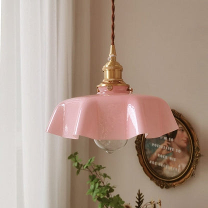 Kräm Blommig Mässingspendel Lampa | Veska Rosa