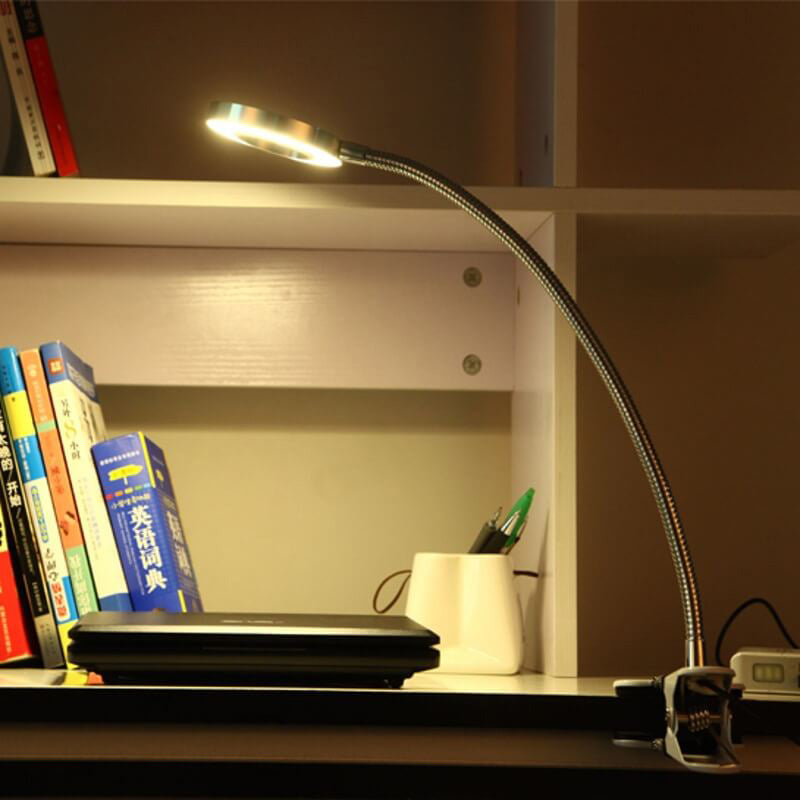 Kreativ enkel USB byxknapp LED läs-klipp skrivbordslampa | Veska Vit ljus (5000K) Silver