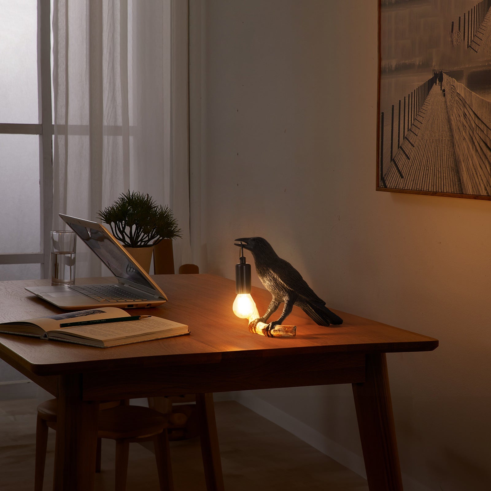 Kreativ fågelbordslampa sängbord nattljus vardagsrum sovrum atmosfär mini lampa | Veska