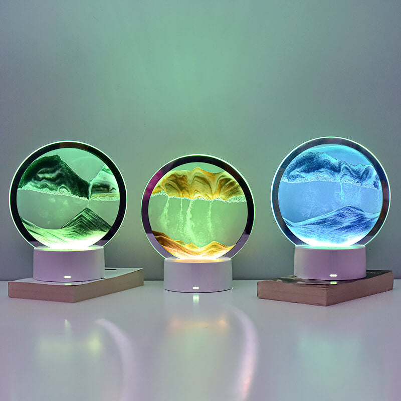 Kreativ Rund Timglas Quicksand 3D LED Nattlampa Bordslampa | Veska