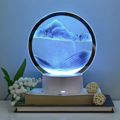 Kreativ Rund Timglas Quicksand 3D LED Nattlampa Bordslampa | Veska Blå Touch + 7 färgbyte + USB