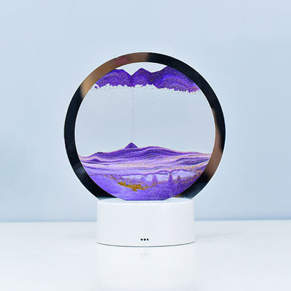 Kreativ Rund Timglas Quicksand 3D LED Nattlampa Bordslampa | Veska Lila Touch + 7 färgbyte + USB