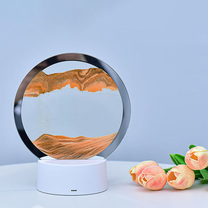 Kreativ Rund Timglas Quicksand 3D LED Nattlampa Bordslampa | Veska Orange Touch + 7 färgbyte + USB