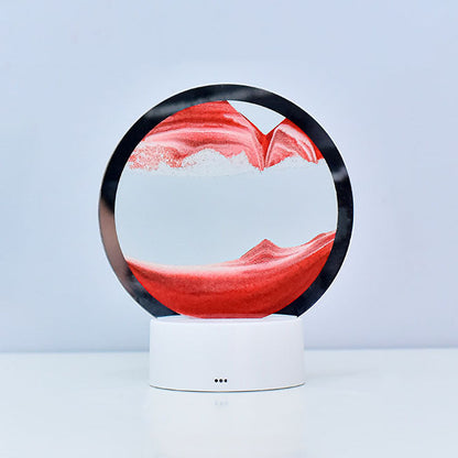 Kreativ Rund Timglas Quicksand 3D LED Nattlampa Bordslampa | Veska Rot Touch + 7 färgbyte + USB