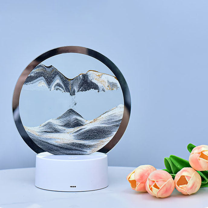 Kreativ Rund Timglas Quicksand 3D LED Nattlampa Bordslampa | Veska Svart Touch + 7 färgbyte + USB