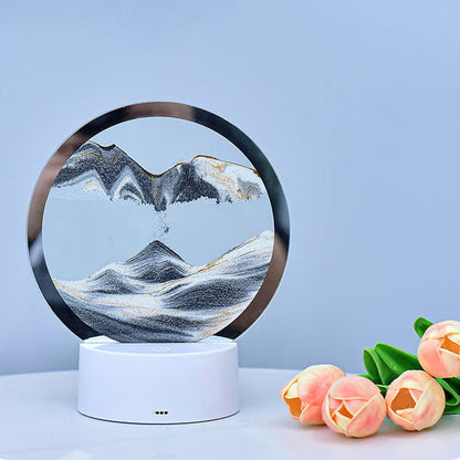 Kreativ Rund Timglas Quicksand 3D LED Nattlampa Bordslampa | Veska Svart Touch + 7 färgbyte + USB