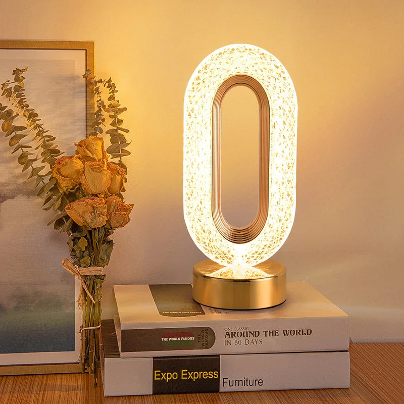 Kristall LED Bordslampa: Dimsbar, USB-laddning, Berörings- & Fjärrkontroll | Veska