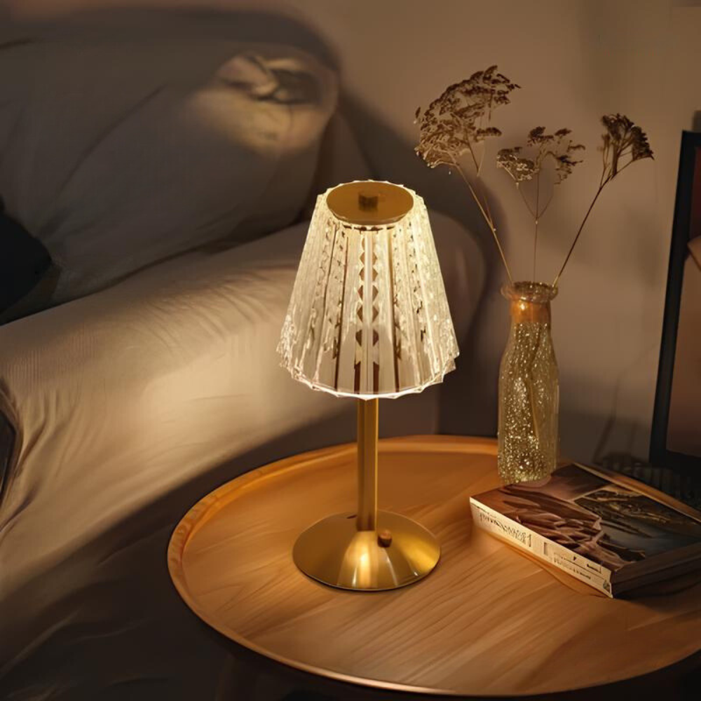 Kristallbordslampa med varmt ljus och inbyggt batteri | Veska