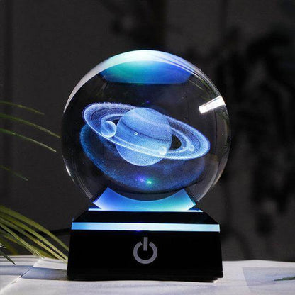 Kristallglob Solsystem Planet Lampa | Veska Saturn med svart LED