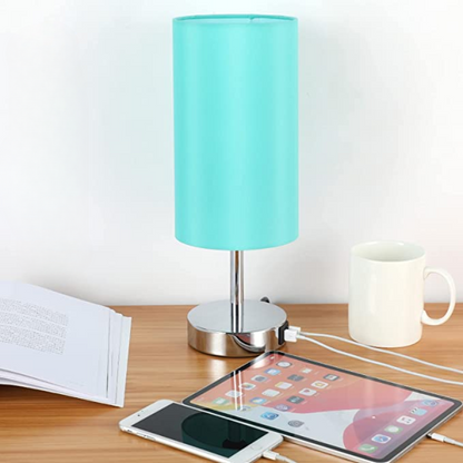 Lampa med USB-anslutning Touch-Control Skrivbordslampa för Sovrum Trä 3-stegs dimbar Sängbordslampa med Rund Linne Skärm för Vardagsrum, Studentboende, Hemmakontor | Veska Himmelsblå