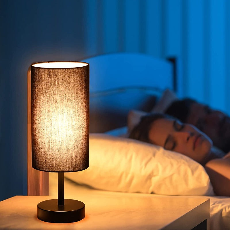 Lampa med USB-anslutning Touch-Control Skrivbordslampa för Sovrum Trä 3-stegs dimbar Sängbordslampa med Rund Linne Skärm för Vardagsrum, Studentboende, Hemmakontor | Veska