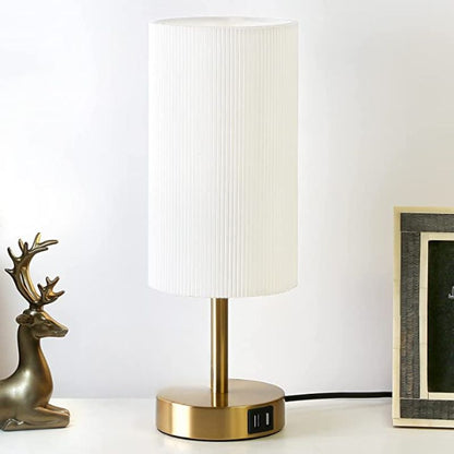 Lampa med USB-anslutning Touch-Control Skrivbordslampa för Sovrum Trä 3-stegs dimbar Sängbordslampa med Rund Linne Skärm för Vardagsrum, Studentboende, Hemmakontor | Veska Vit