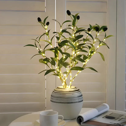 LED Belyst Konstgren Bordslampa | Veska Olivgren