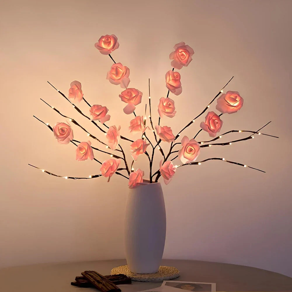 LED Belyst Konstgren Bordslampa | Veska Rosa Ros