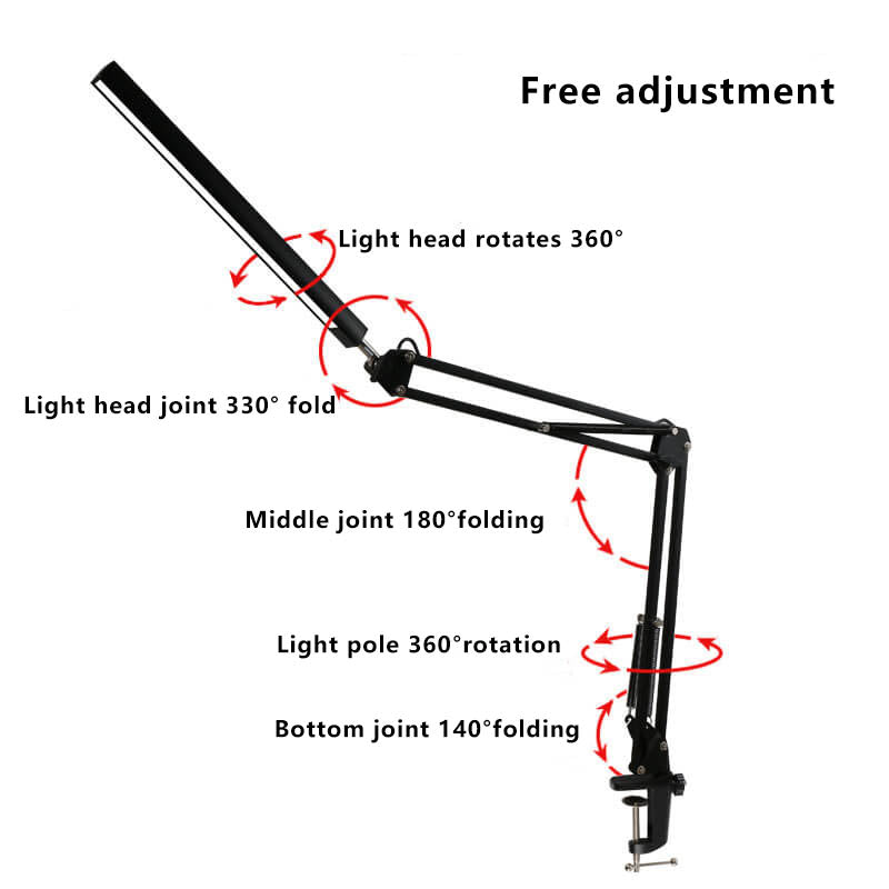 LED Fällbar Lång Arm Klämma Ögon Skydd USB Lästabellampa | Veska