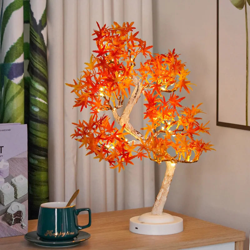LED Lönnlöv Bonsai Träd Nattlampa – Dekorativ Bordslampa för Vardagsrum och Sovrum | Veska