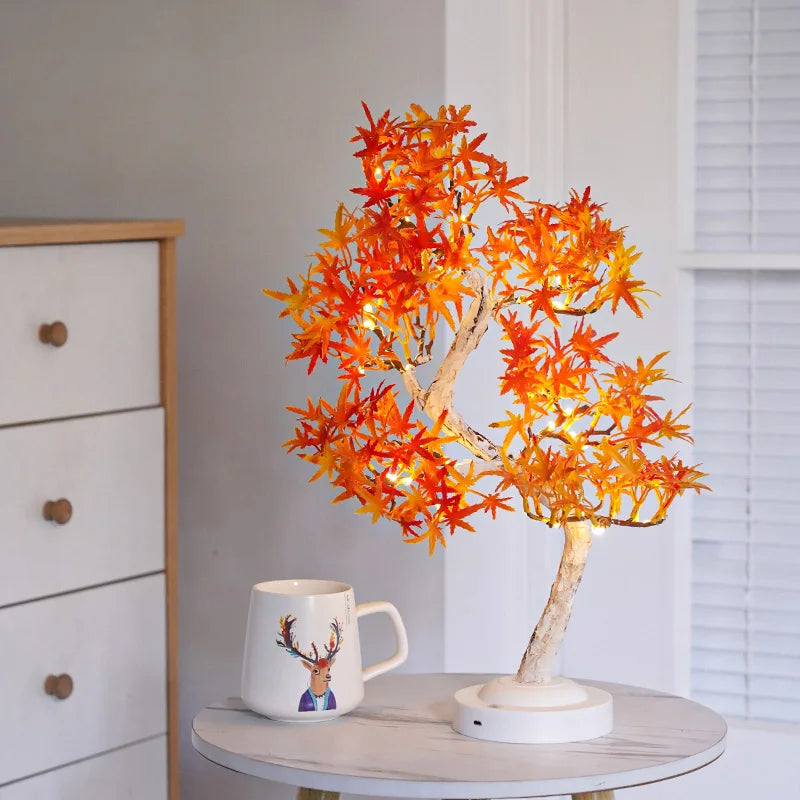 LED Lönnlöv Bonsai Träd Nattlampa – Dekorativ Bordslampa för Vardagsrum och Sovrum | Veska
