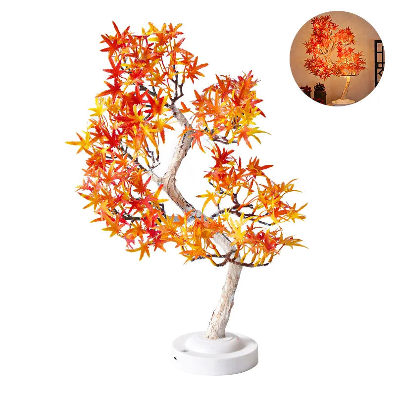 LED Lönnlöv Bonsai Träd Nattlampa – Dekorativ Bordslampa för Vardagsrum och Sovrum | Veska vit ljus