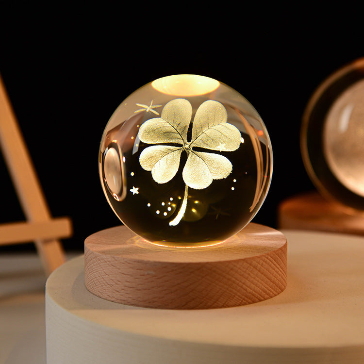 LED Nattlampa Galaxy Crystal Ball Bordslampa 3D Planet Månlampa Sovrum Heminredning För Barn Fest Barns Födelsedagspresenter | Veska Säte området gjort av massivt trä USB