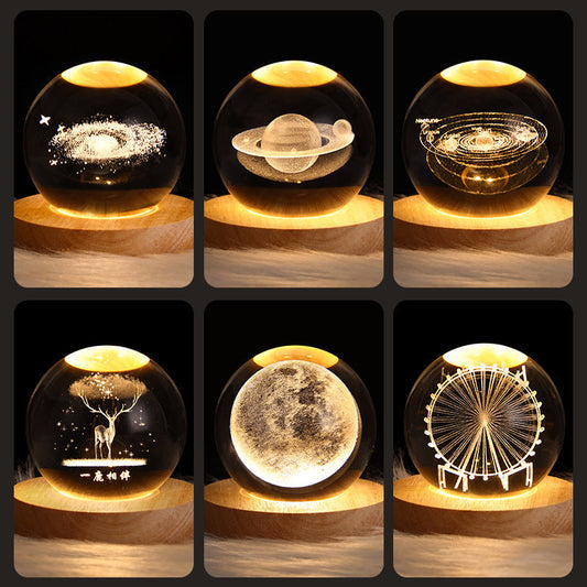 LED Nattlampa Galaxy Crystal Ball Bordslampa 3D Planet Månlampa Sovrum Heminredning För Barn Fest Barns Födelsedagspresenter | Veska