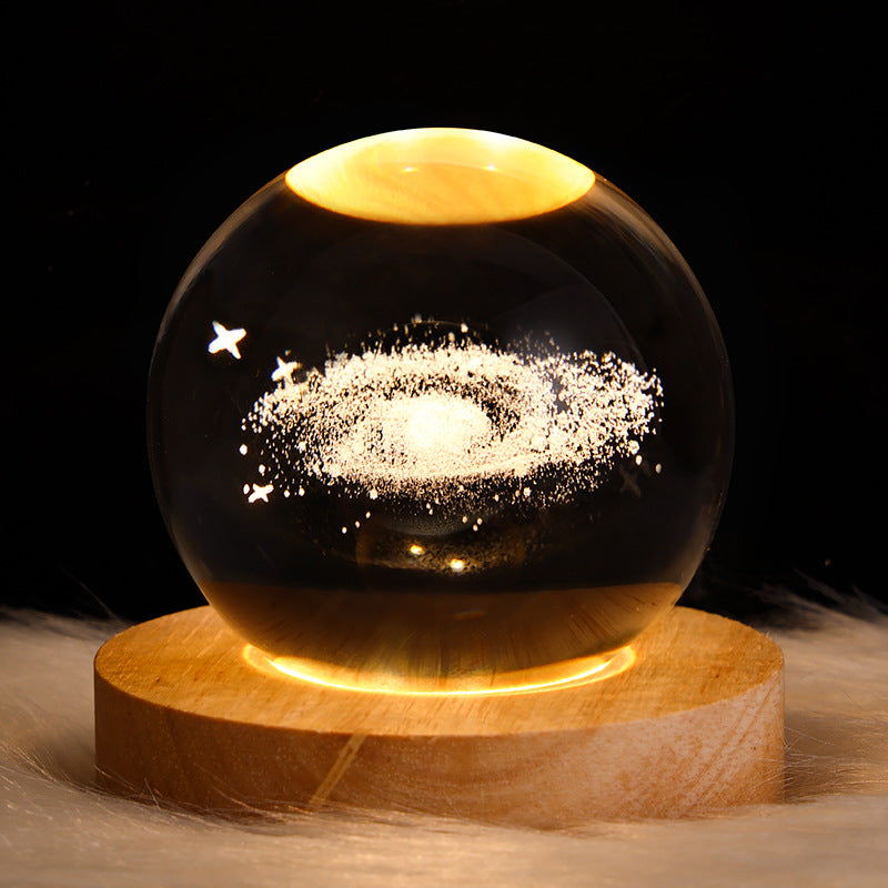 LED Nattlampa Galaxy Crystal Ball Bordslampa 3D Planet Månlampa Sovrum Heminredning För Barn Fest Barns Födelsedagspresenter | Veska Säte området gjort av massivt trä Nebel 6cm USB