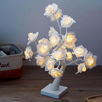 LED Romantisk Varm Ros Blomma Träd Nattlampa med Klocka | Veska