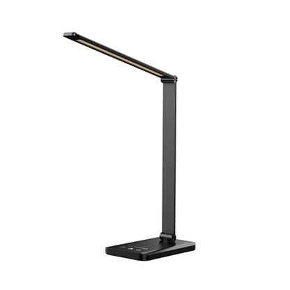 LED skrivbordslampa med USB-laddningsport, dimbar ögonvänlig läslampa för hemmet, med 5 ljusstyrkenivåer och 3 ljuslägen, touchkontroll, autotimer (Svart) | Veska Svart Utan trådlös laddare