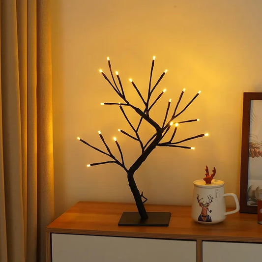 LED Träd Bordslampa – Romantisk Dekorativ Ljus, Varm Ljus, Perfekt för Vardagsrum och Sovrum | Veska ingen blomma